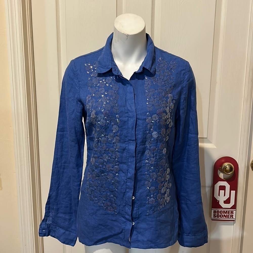 120% Lino linen embellished front Button Down. Size IT 44. - Picture 2 of 12